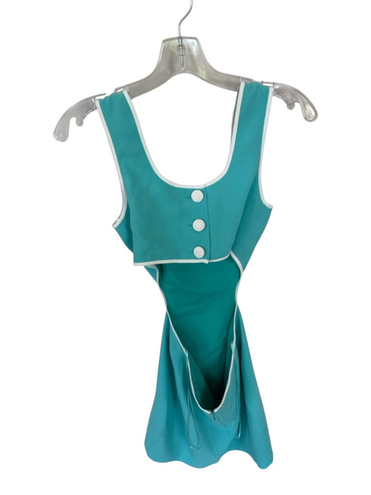 Amanda Uprichard Size XS Aqua & White Polyester Sleeveless Piping Dress Aqua & White / XS