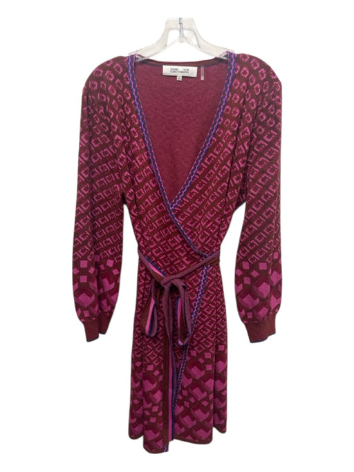 Diane Von Furstenberg Size XL Red, Pink & Blue Viscose Blend Wrap Sweater Red, Pink & Blue / XL