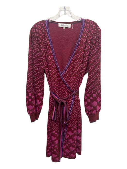 Diane Von Furstenberg Size XL Red, Pink & Blue Viscose Blend Wrap Sweater Red, Pink & Blue / XL