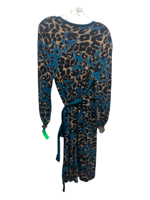 Diane Von Furstenberg Size L Blue, Tan & Black Rayon Blend Wrap Cardigan Sweater Blue, Tan & Black / L