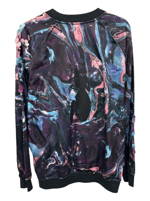 MSGM Size L Black & Multi Polyester Sequined Round Neck Abstract Sweater Black & Multi / L