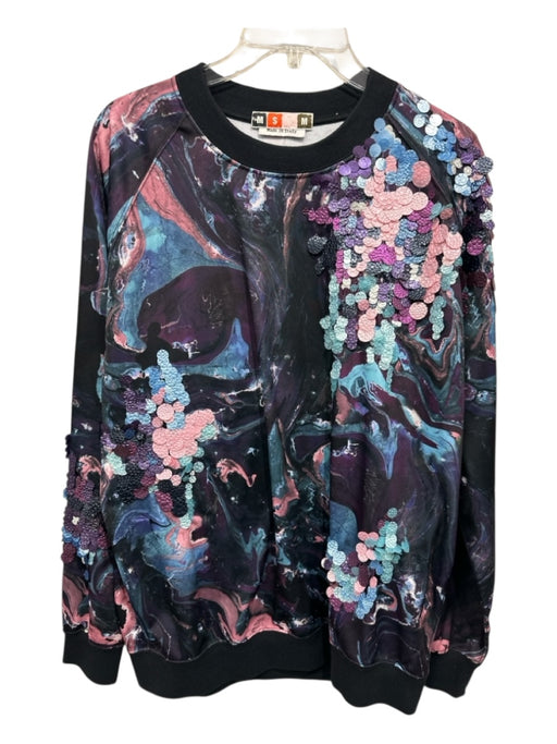 MSGM Size L Black & Multi Polyester Sequined Round Neck Abstract Sweater Black & Multi / L