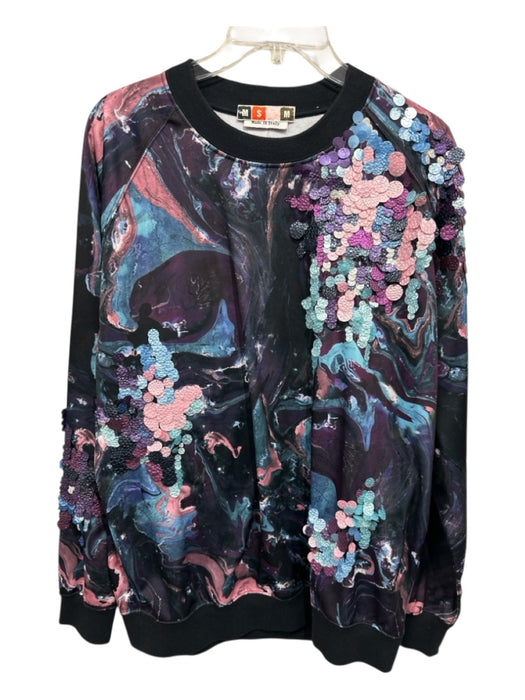 MSGM Size L Black & Multi Polyester Sequined Round Neck Abstract Sweater Black & Multi / L