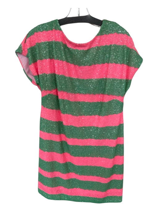 Lilly Pulitzer Size M Pink & Green Sequin Cap Sleeve Striped V Back GHW Dress Pink & Green / M