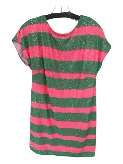 Lilly Pulitzer Size M Pink & Green Sequin Cap Sleeve Striped V Back GHW Dress Pink & Green / M