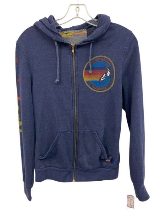 Aviator Nation Size S Indigo Blue Cotton Blend Logo Hoodie Zip Front Jacket Indigo Blue / S