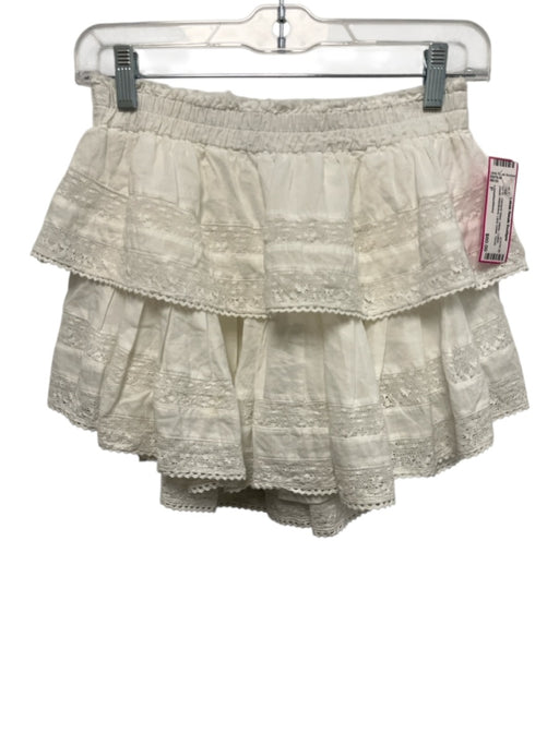 Loveshackfancy Size P White Cotton Elastic Waistband Lace Detail Mini Skirt White / P