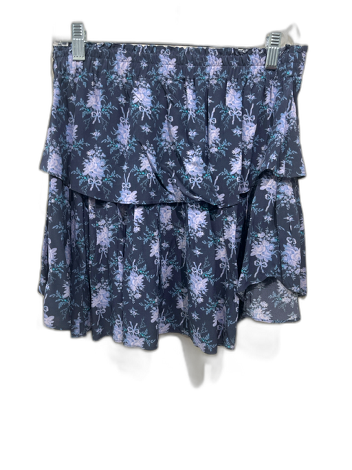 Loveshackfancy Size M Navy Blue Print Viscose Elastic Waist Floral Tiered Skirt Navy Blue Print / M