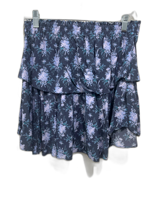 Loveshackfancy Size M Navy Blue Print Viscose Elastic Waist Floral Tiered Skirt Navy Blue Print / M