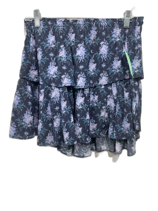 Loveshackfancy Size M Navy Blue Print Viscose Elastic Waist Floral Tiered Skirt Navy Blue Print / M
