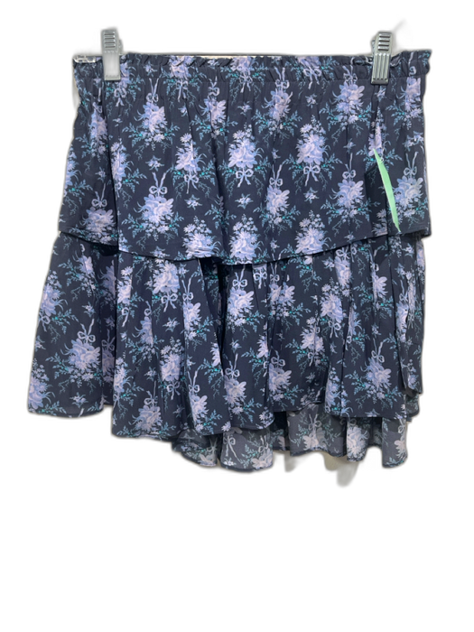 Loveshackfancy Size M Navy Blue Print Viscose Elastic Waist Floral Tiered Skirt Navy Blue Print / M
