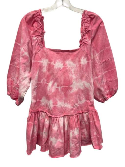 Loveshackfancy Size 6 Pink & White Cotton Denim Tie Dye Long Sleeve Mini Dress Pink & White / 6