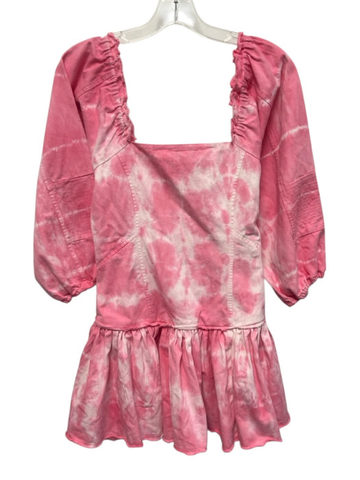 Loveshackfancy Size 6 Pink & White Cotton Denim Tie Dye Long Sleeve Mini Dress Pink & White / 6