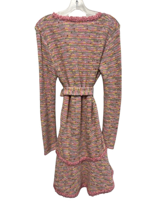 Alexis Size S Pink, Purple, Multi Cotton Blend Long Sleeve Tweed V Neck Dress Pink, Purple, Multi / S