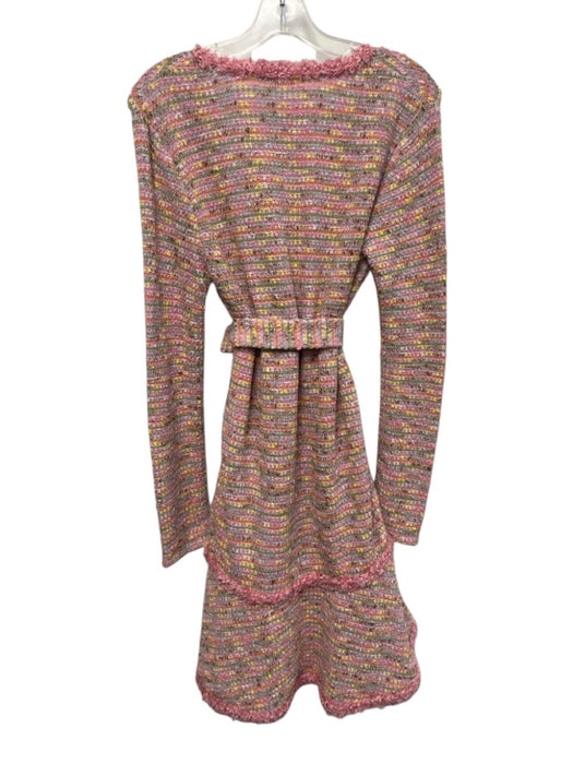 Alexis Size S Pink, Purple, Multi Cotton Blend Long Sleeve Tweed V Neck Dress Pink, Purple, Multi / S