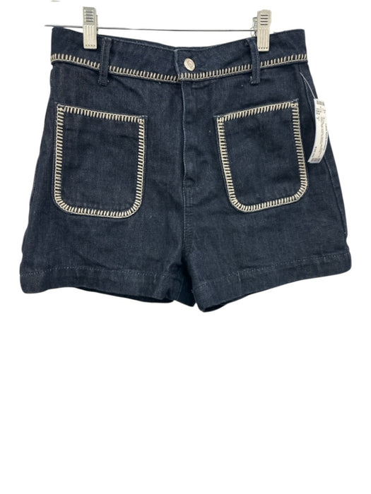 Zara Size 2 Dark Wash Cotton Denim Stitching Detail High Rise Shorts Dark Wash / 2
