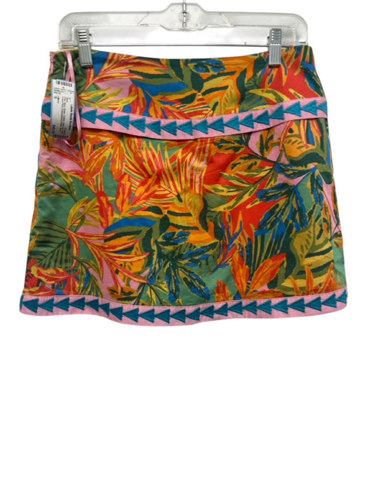 J.Marie Size S Pink, Blue, Green Cotton Side Zip Palm Frond Print Skort Skirt Pink, Blue, Green / S
