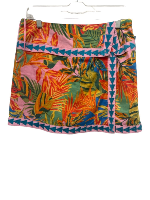 J.Marie Size S Pink, Blue, Green Cotton Side Zip Palm Frond Print Skort Skirt Pink, Blue, Green / S