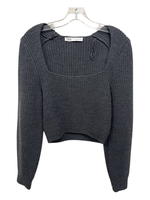 Zara Size M Charcoal Gray Acrylic Blend Long Sleeve Knit Square Neck Sweater Charcoal Gray / M