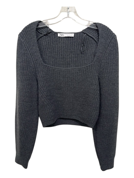 Zara Size M Charcoal Gray Acrylic Blend Long Sleeve Knit Square Neck Sweater Charcoal Gray / M