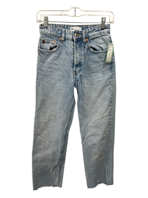 Zara Size 2/34 Light Wash Cotton Denim High Rise Stone Wash Button Fly Jeans Light Wash / 2/34