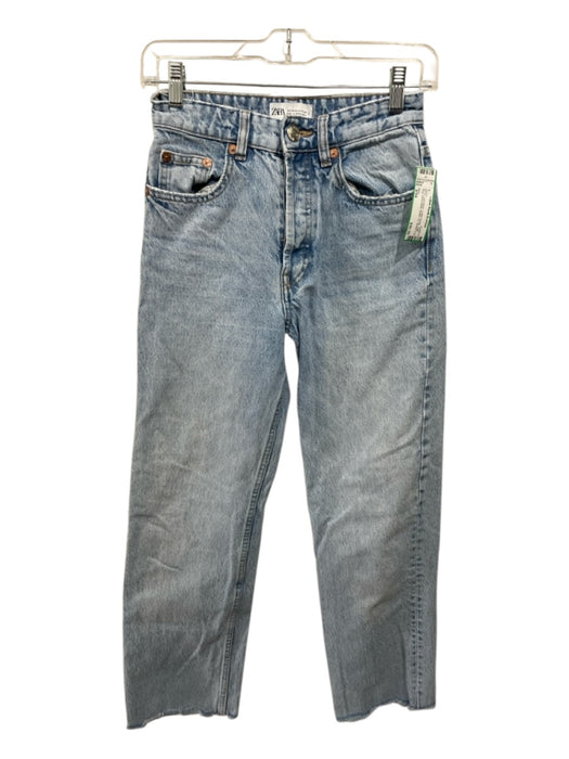 Zara Size 2/34 Light Wash Cotton Denim High Rise Stone Wash Button Fly Jeans Light Wash / 2/34