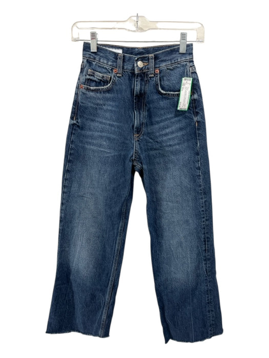 Zara Size 0/32 Dark Wash Cotton Denim High Rise Whiskering Zip & Button Jeans Dark Wash / 0/32
