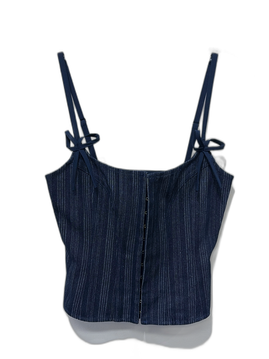 Lioness Size XS Navy Blue Print Cotton Denim Vertical Stripes Bustier corset Top Navy Blue Print / XS