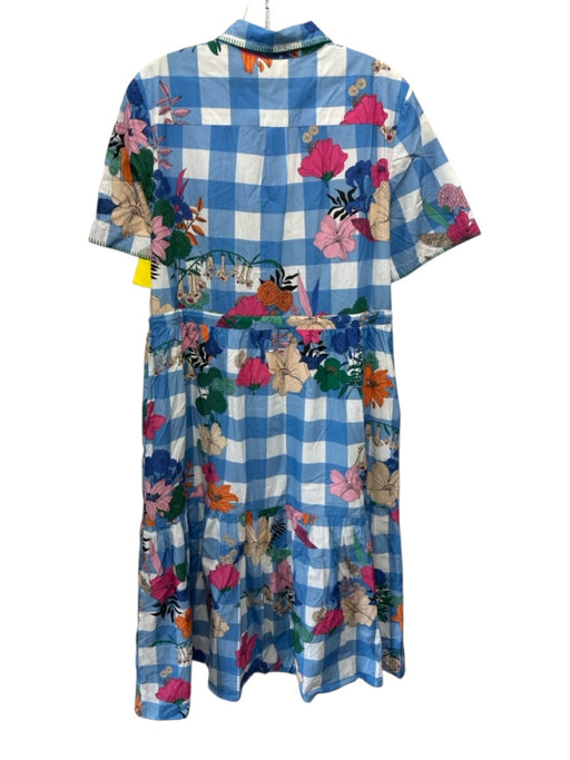 Vilagallo Size 44 blue, pink, multi Cotton Button Down gingham & floral Dress blue, pink, multi / 44