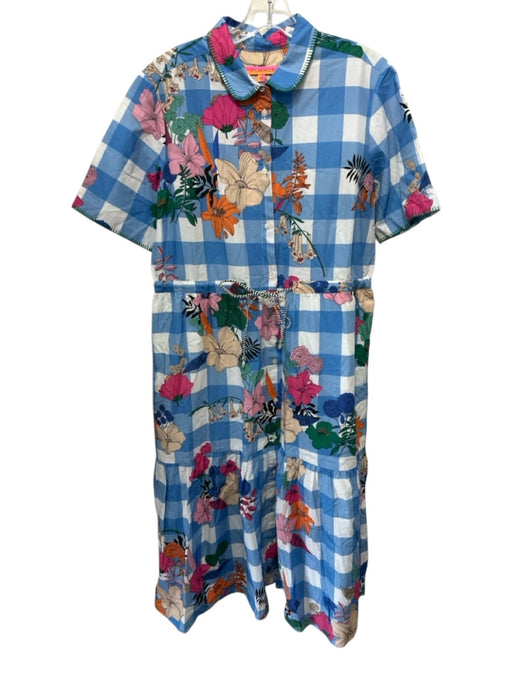 Vilagallo Size 44 blue, pink, multi Cotton Button Down gingham & floral Dress blue, pink, multi / 44