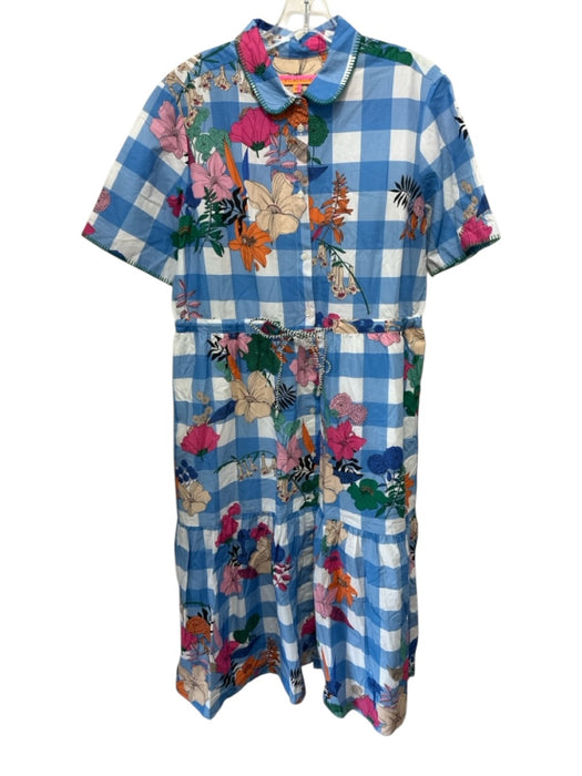 Vilagallo Size 44 blue, pink, multi Cotton Button Down gingham & floral Dress blue, pink, multi / 44