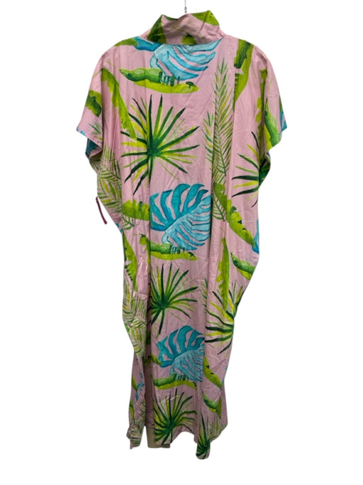 Holly Shae Design Size M/L Pink, Green, Blue Cotton Cap Sleeve Leaf Print Dress Pink, Green, Blue / M/L