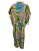 Holly Shae Design Size M/L Pink, Green, Blue Cotton Cap Sleeve Leaf Print Dress Pink, Green, Blue / M/L