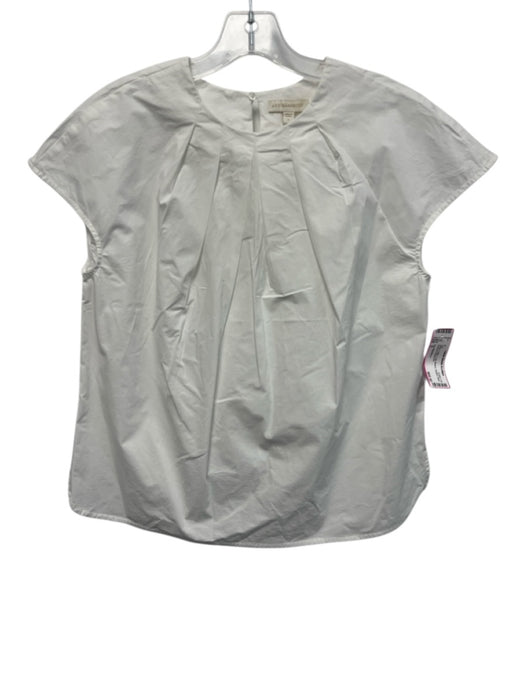Ann Mashburn Size S White Cotton Cap Sleeve Pleated Back Keyhole Top White / S