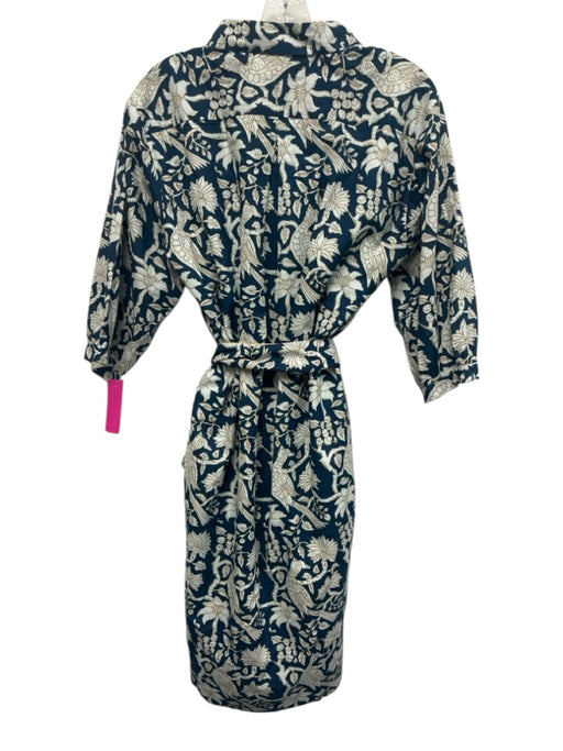 Holly Shae Design Size One Size Blue & Gold Cotton 3/4 Sleeve Midi Dress Blue & Gold / One Size