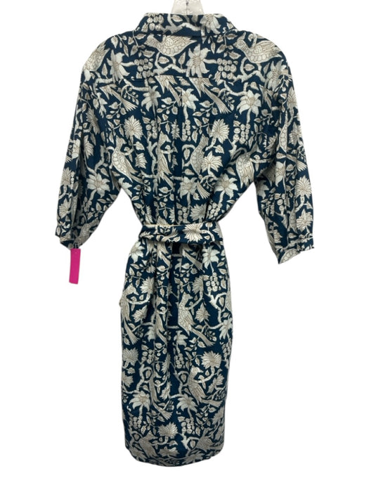 Holly Shae Design Size One Size Blue & Gold Cotton 3/4 Sleeve Midi Dress Blue & Gold / One Size