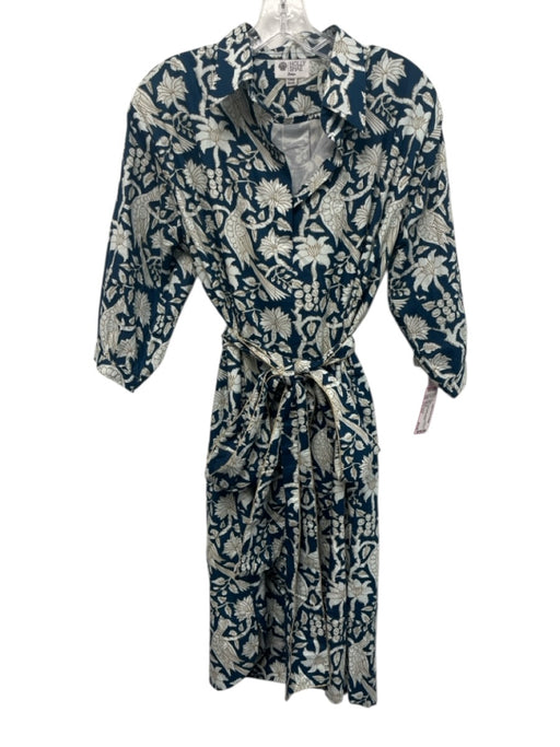 Holly Shae Design Size One Size Blue & Gold Cotton 3/4 Sleeve Midi Dress Blue & Gold / One Size