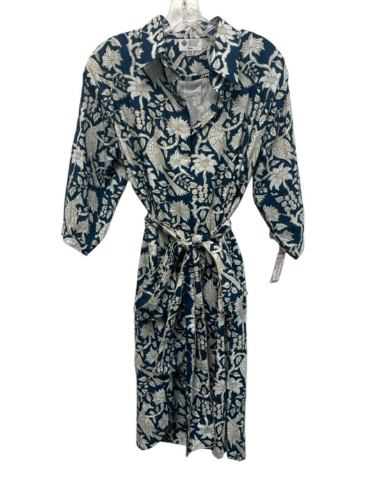 Holly Shae Design Size One Size Blue & Gold Cotton 3/4 Sleeve Midi Dress Blue & Gold / One Size