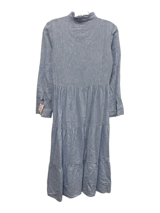 Alice Walk Size XS Light Blue Cotton & Linen Long Sleeve Ruffle Shirt Midi Dress Light Blue / XS
