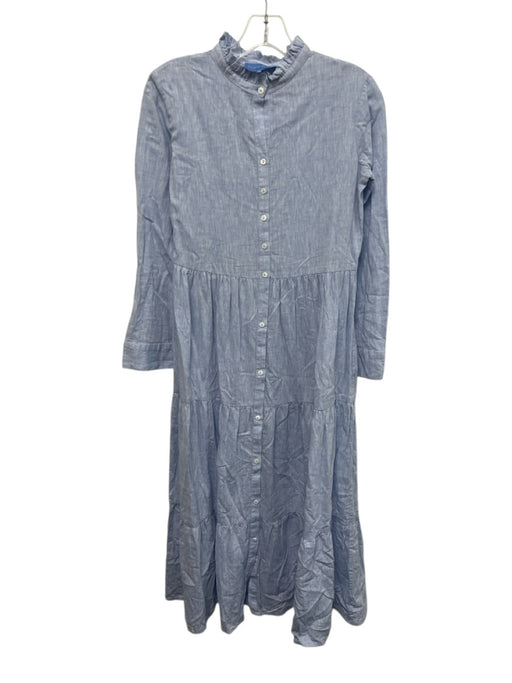Alice Walk Size XS Light Blue Cotton & Linen Long Sleeve Ruffle Shirt Midi Dress Light Blue / XS