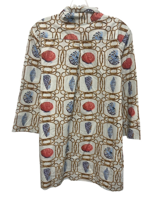 Holly Shae Design Size M/L Blue, Brown, Pink Cotton 3/4 Sleeve Shell Print Dress Blue, Brown, Pink / M/L