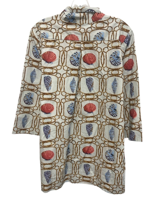 Holly Shae Design Size M/L Blue, Brown, Pink Cotton 3/4 Sleeve Shell Print Dress Blue, Brown, Pink / M/L