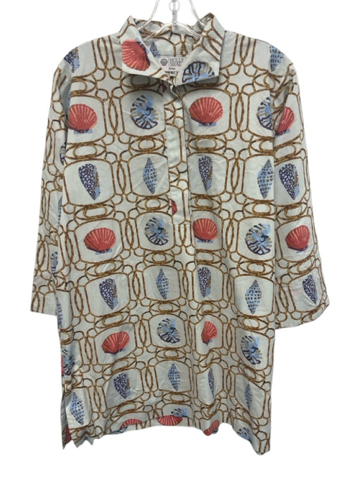 Holly Shae Design Size M/L Blue, Brown, Pink Cotton 3/4 Sleeve Shell Print Dress Blue, Brown, Pink / M/L