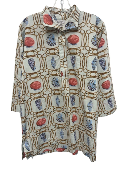 Holly Shae Design Size M/L Blue, Brown, Pink Cotton 3/4 Sleeve Shell Print Dress Blue, Brown, Pink / M/L
