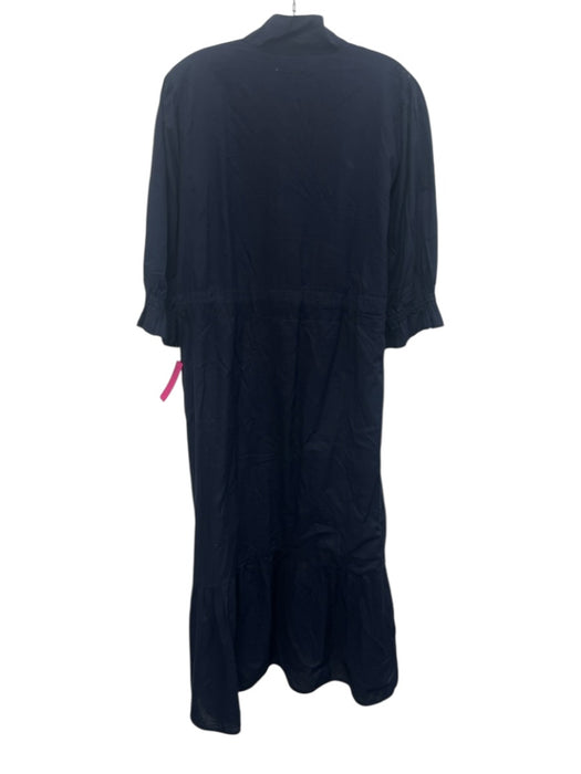 Holly Shae Design Size M/L Navy Blue Cotton 1/2 Sleeve Buttons Midi Dress Navy Blue / M/L