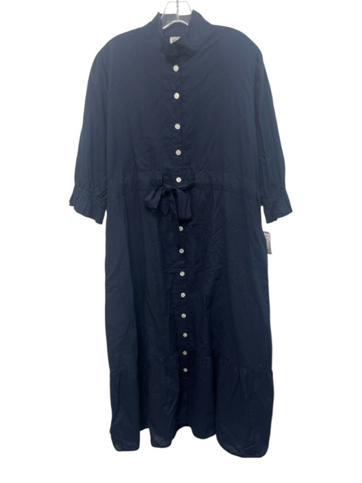 Holly Shae Design Size M/L Navy Blue Cotton 1/2 Sleeve Buttons Midi Dress Navy Blue / M/L