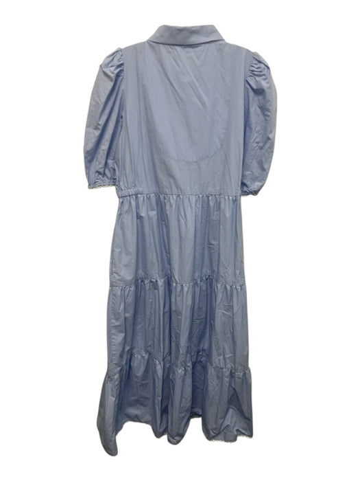 Gretchen Scott Size L Light blue & white Cotton Short Puff Sleeve Ric-Rac Dress Light blue & white / L