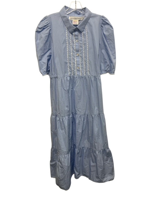 Gretchen Scott Size L Light blue & white Cotton Short Puff Sleeve Ric-Rac Dress Light blue & white / L