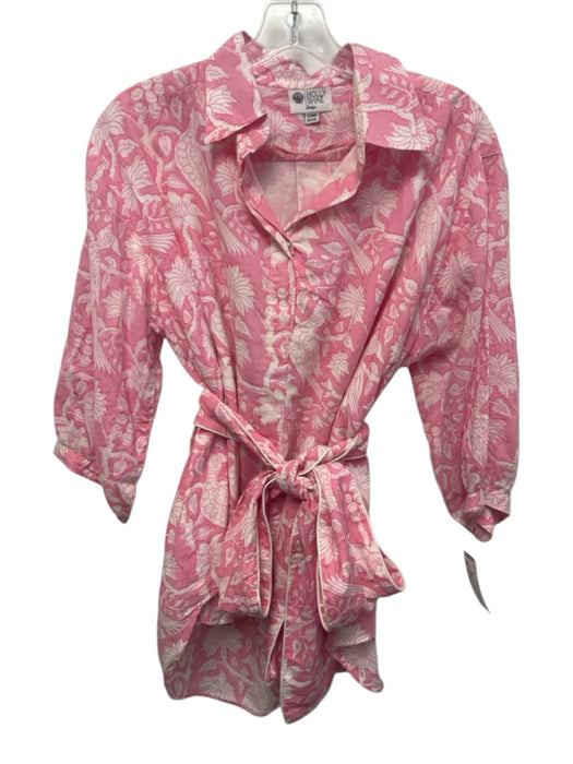Holly Shae Design Size One Size Pink & White Cotton Puff 1/2 Sleeve Sash Top Pink & White / One Size
