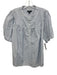 J Crew Size XL Blue & White Cotton Short Puff Sleeve Stripe 1/4 Button Top Blue & White / XL